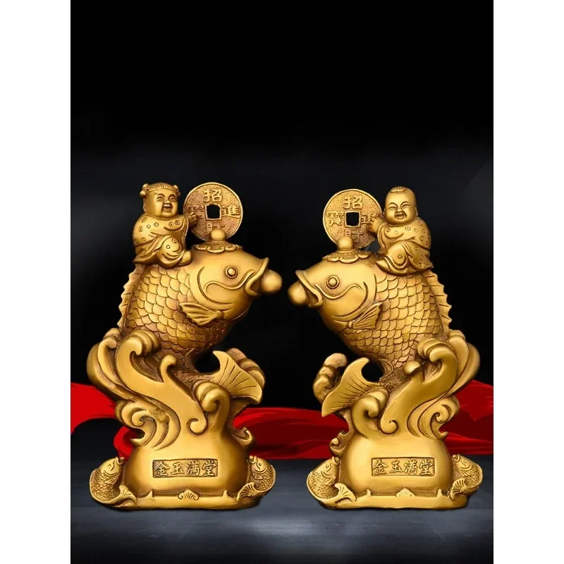 

Feng Shui Copper animal Fish Ornaments Golden Girls Yearly Home Office Desktop Decor Crafts