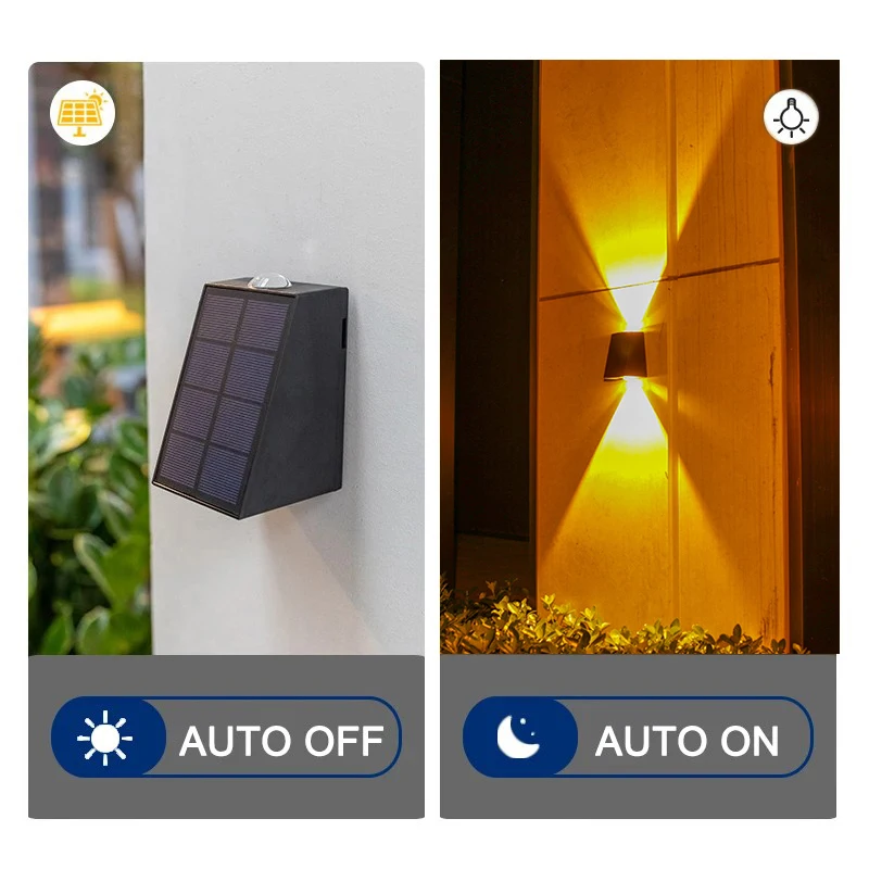 Solar Wall Lights Outdoor Waterproof Up and Down Wall Sconce Dusk to Dawn LED Lighting for Outside Porch Deck Garage Yard