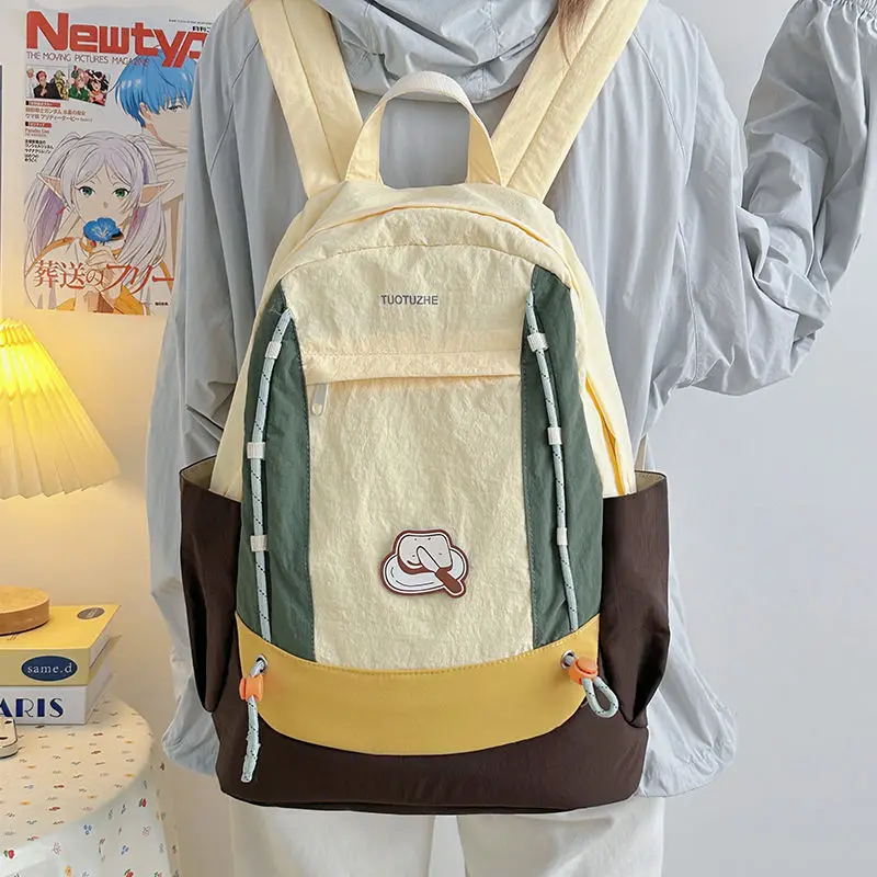 Japanse stijl schattige eenvoudige kleuraanpassing schooltas grote capaciteit rugzak reizen woon-werkverkeer opbergtas damestas