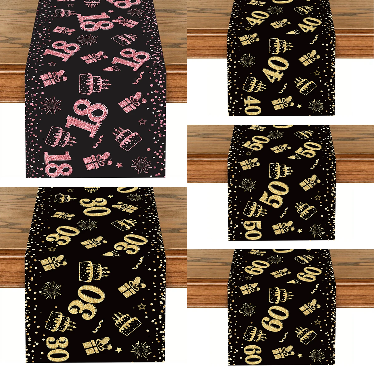 Black Gold 18th 30th 40th Birthday Table Runner Happy Birthday Party Decorationfor Home Table Runner Birthday  Party Supplies