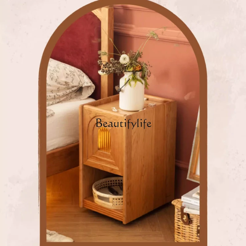 Church Bedside Table Bedroom Narrow Side Cabinet Retro Cherrywood Cabinet Luminous Modern Small Apartment Cabinet