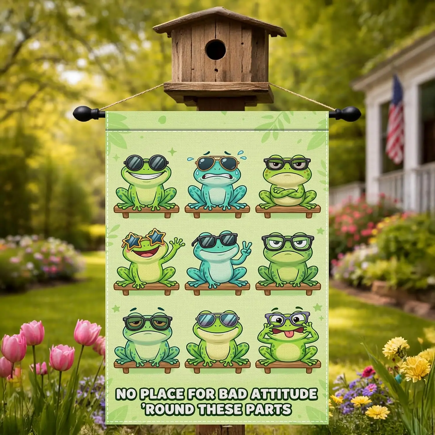 Funny Frogs Garden Flag 12x18 Inches for Spring Yard Decor | Double sided polyester, porch and garden message, porch and yar llp