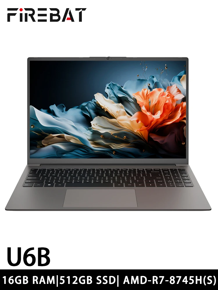 FIREBAT U6B 16 بوصة كمبيوتر محمول Ryzen7 8745HS/ H255/R5 6600H CPU DDR5 16GB RAM 512GB ROM 2.5K Wifi6 BT5.2 Gamer Business Notebook