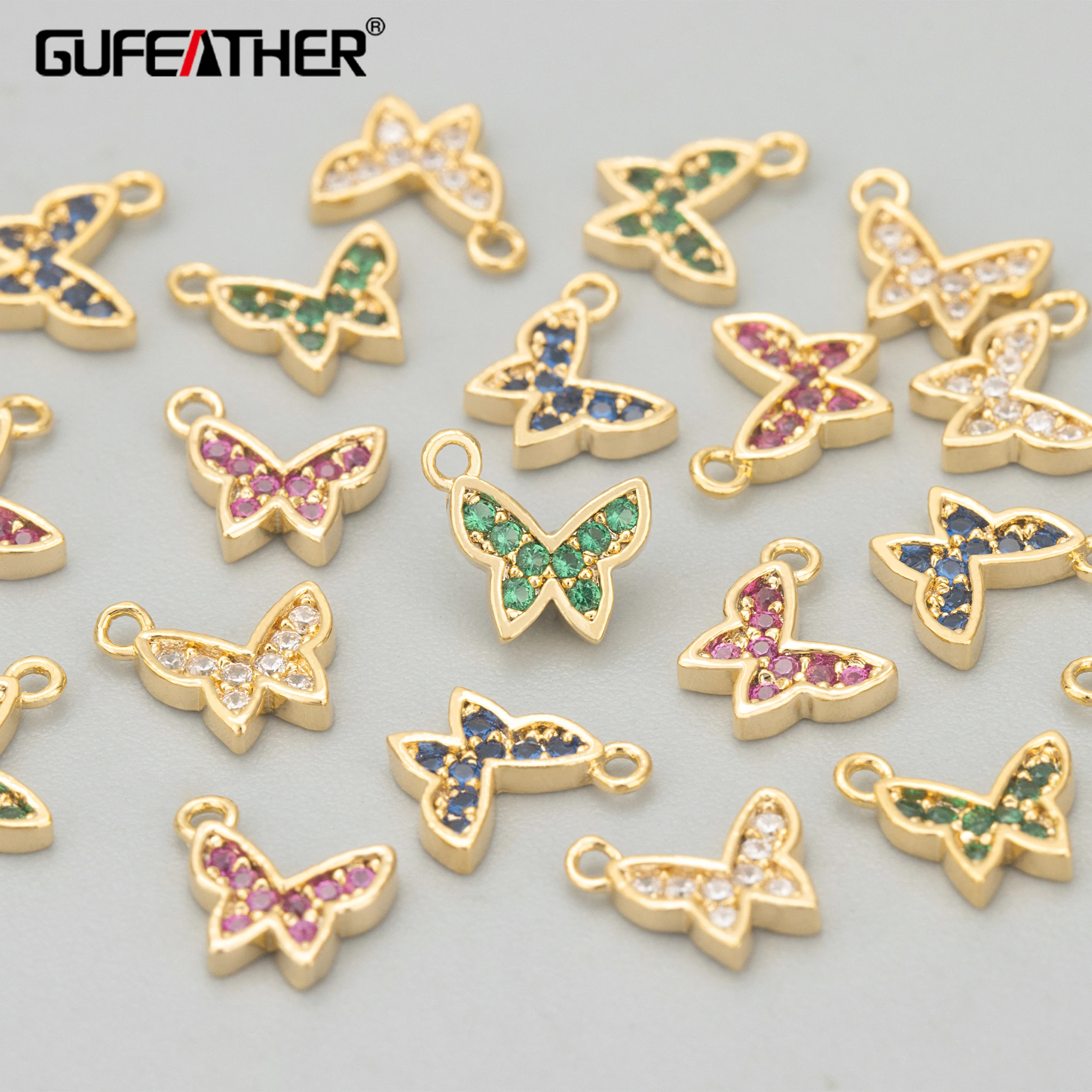 GUFEATHER MF21,jewelry accessories,18k gold plated,copper,zircon,mini,butterfly shape,charm,jewelry making,diy pendants,6pcs/lot