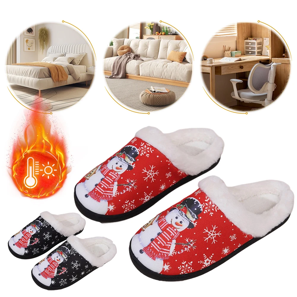 Christmas Snowman Slippers Flat Thermal Slippers Comfortable Fluffy Snowman Slippers Anti Slip Cute Furry Slippers for Men Women