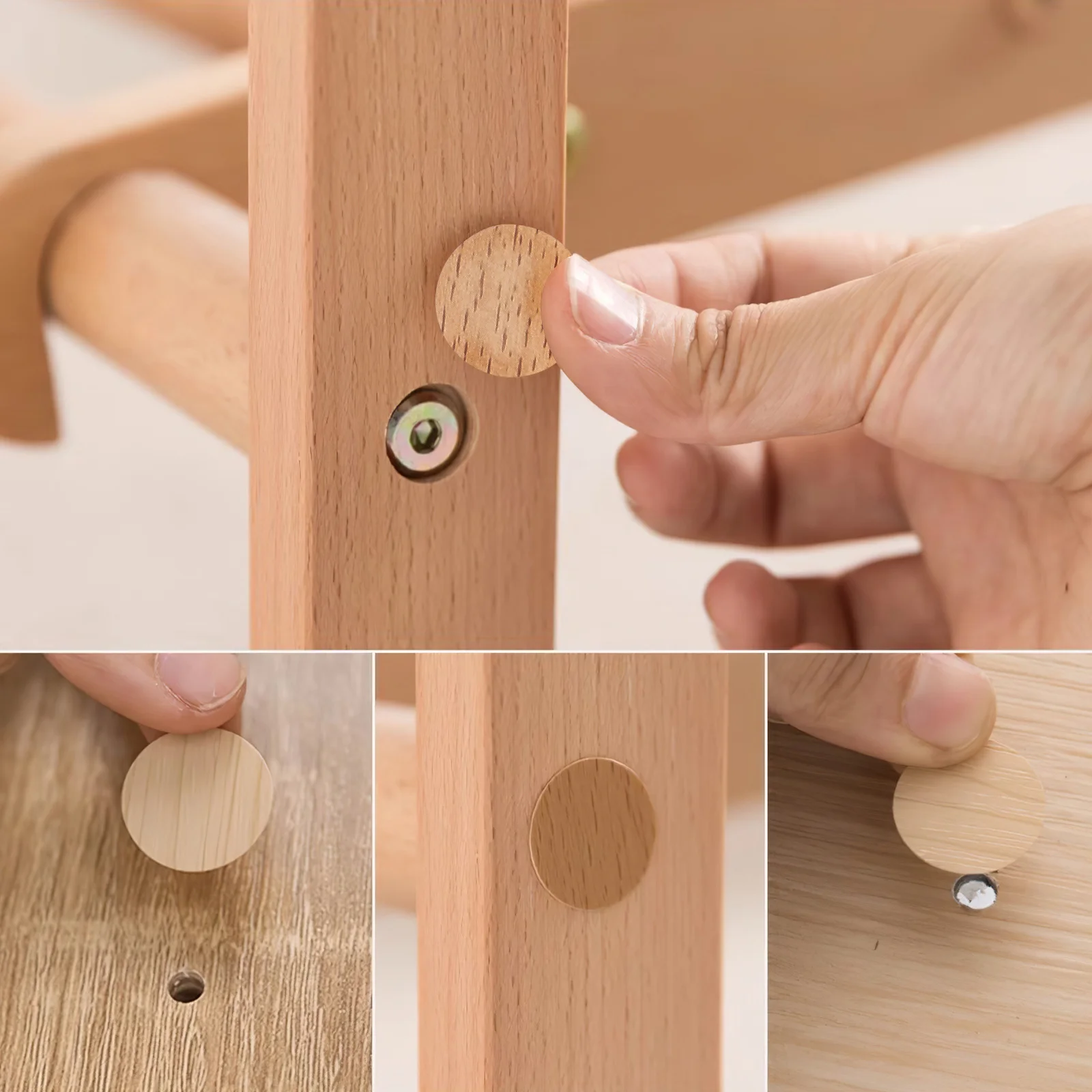 

15 Sheets Furniture Stickers Wood Texture Self Adhesive Screw Hole Covers For Cabinet Bookcase Frame Repair Pvc Wear Resistant