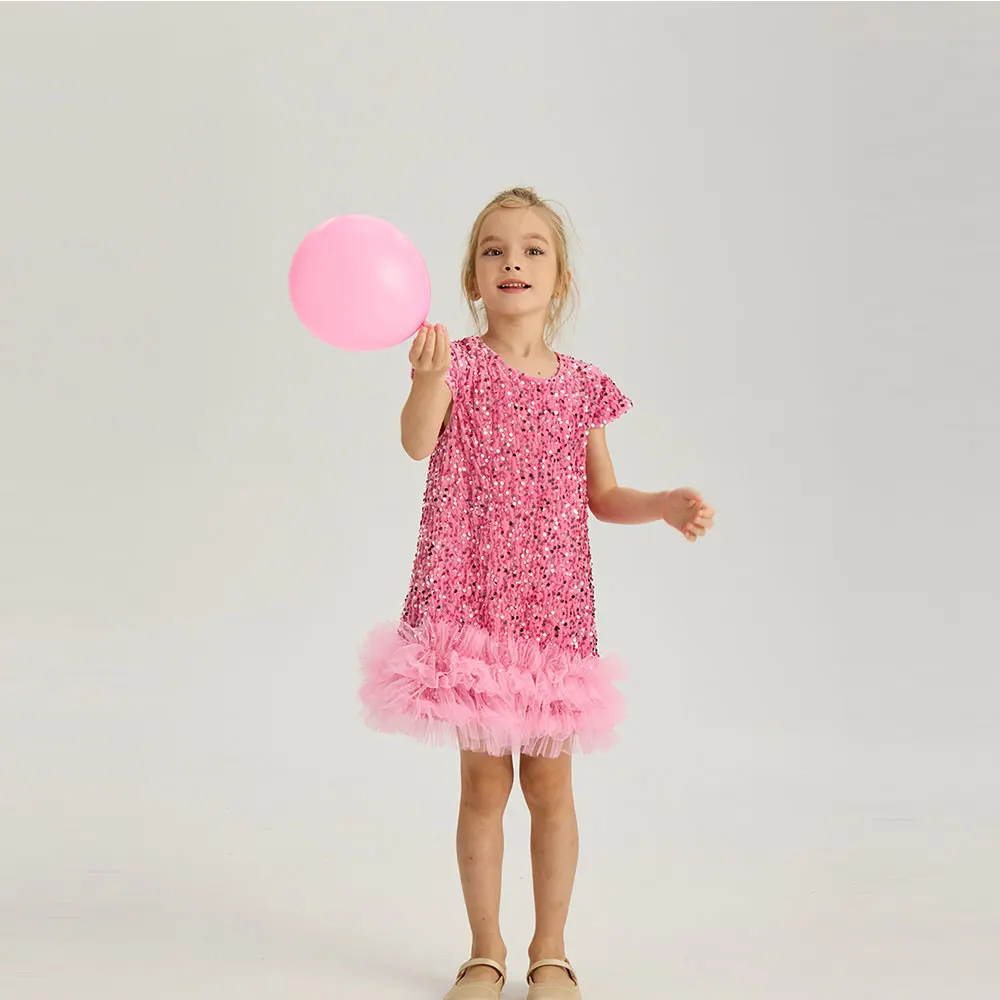 HETISO Sequin Tutu Little Girl Dress Pastel Sparkles Children's Birthday Party Ball Gown Kids Spring Casual Wear 1-5 Years