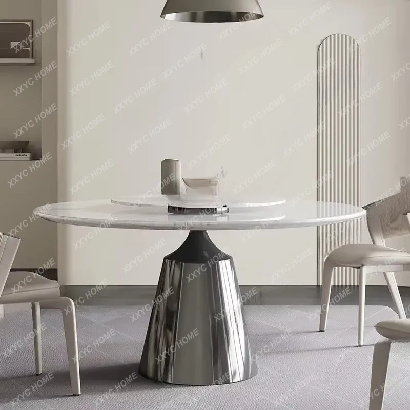 XXMedium flower white luxury stone dining table natural marble round dining table with turntable can be customized