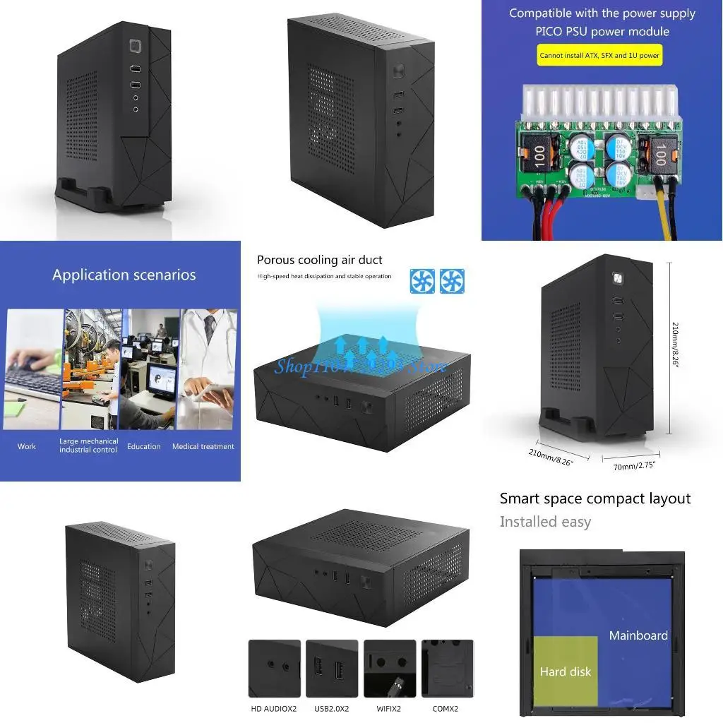 

Y2GD Small Micro host Chassis Mini-ITX for Case Home Theater Computer Desktop Chassis JX01 HTPC for Case with 2 x US