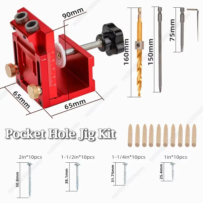 พ็อกเก็ต Jig Kit AdjustableWoodworking เครื่องมือ Pocket Dowel Hole Jig System ชุดไม้คู่มือ Joint Angle เครื่องมือ