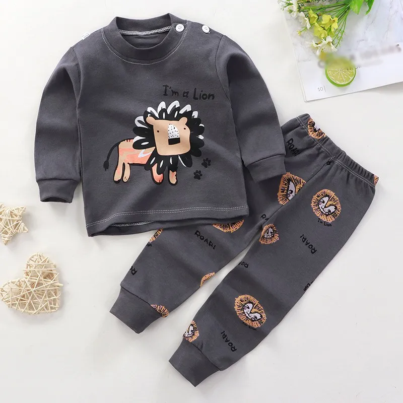 2Pcs Autumn Children Sleepwear Suits Boys Long Sleeve Cartoon Dinosaur Print T-shirt Tops+Pants Toddler Kids Clothes Pajamas Set