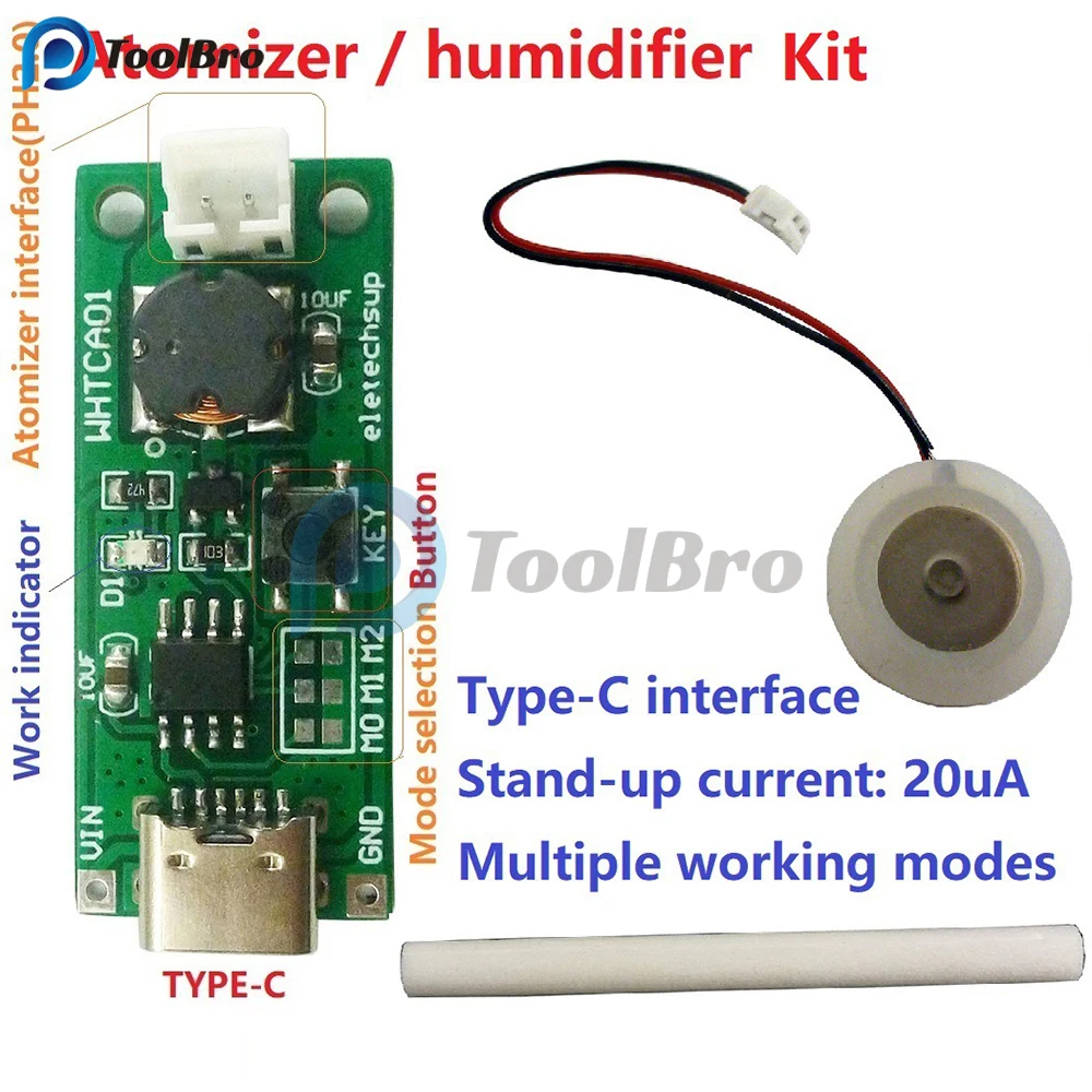 DC 3.7-5V Lithium Battery Type-C USB Mini Humidifier DIY Kits Mist Maker Driver Circuit Board Fogger Atomization Film