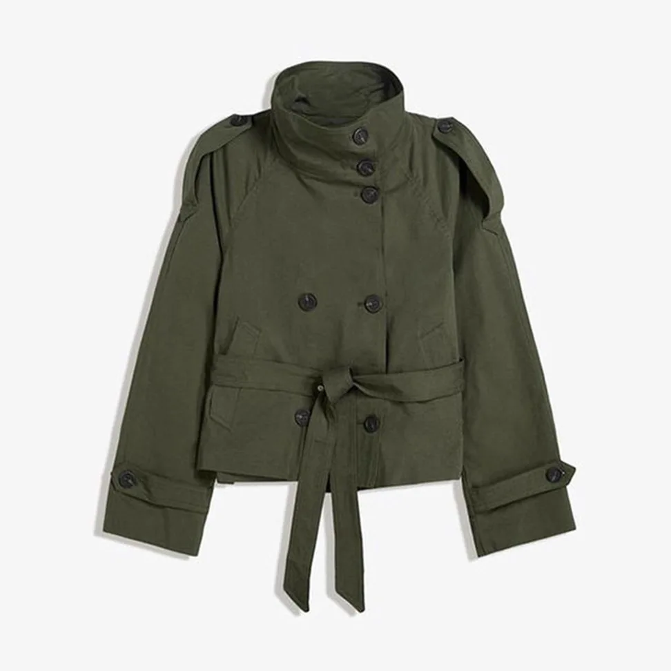 New Women's Solid Color Trench Coat Stand Collar Double Breasted Waist Tie Elegant Commuter Casual Loose Comfortable Warm Outfit