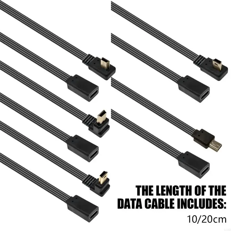 كابل موصل شحن البيانات بزاوية يمنى 90 درجة USB من النوع C أنثى إلى USB صغير ذكر للهواتف والأجهزة اللوحية والكاميرات