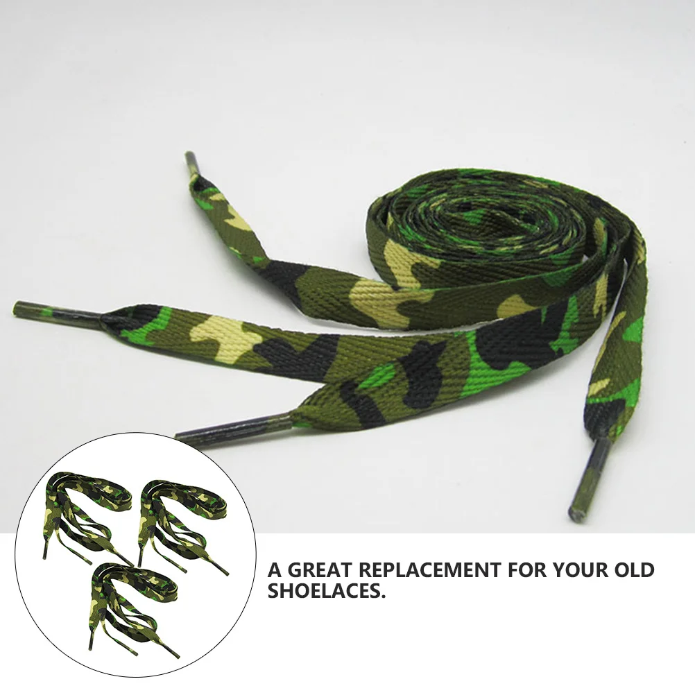 

3Pairs Disruptive Pattern Polyester Shoelaces Camouflage Printed Flat Style for Casual Sneakers Athletic Shoes Boots