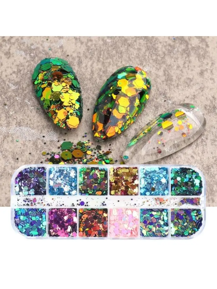 Novelty 12 Colors Chameleon-flakes Glitter Colorful Sequins Accessory for Slime Tumbler Art Craft