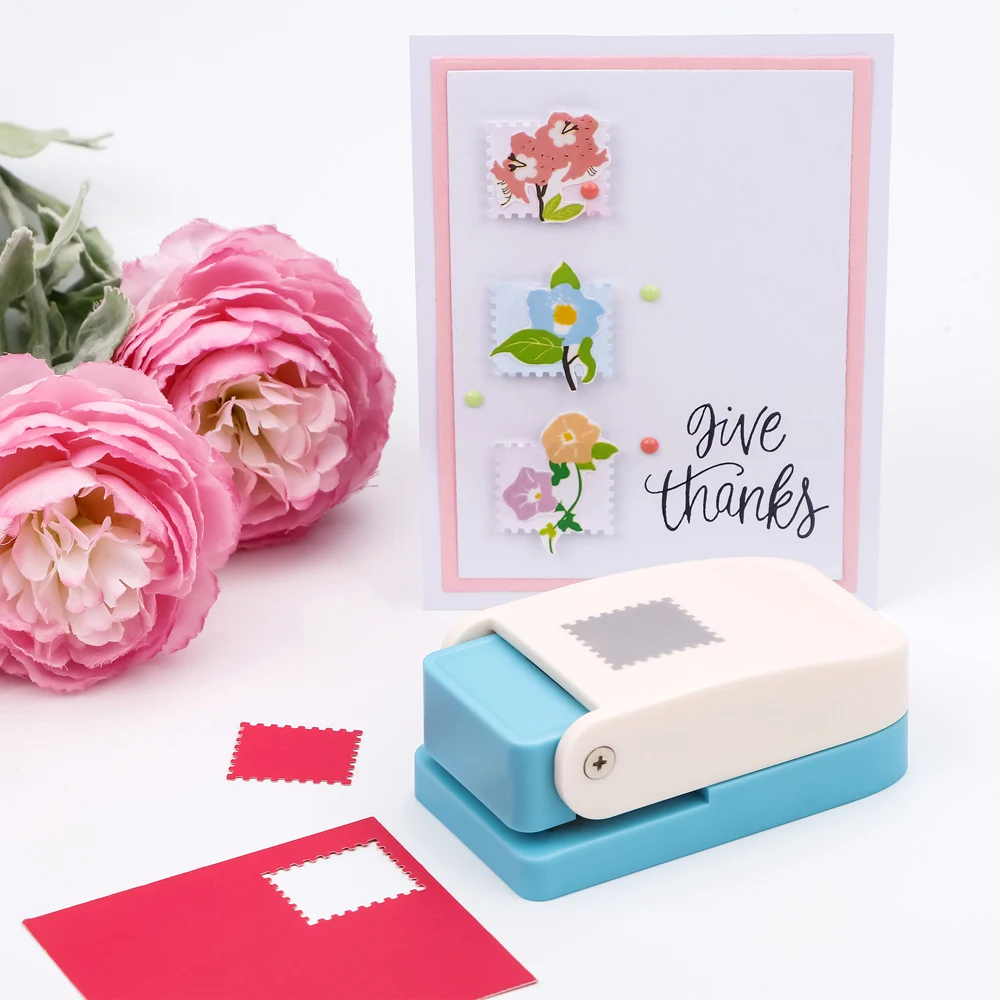 

Lever Action Rectangle Postage Stamp Punch 1x0.8 Inch - Multi-Material Craft Punch for Paper Scrapbooking DIY Crafting Supplies