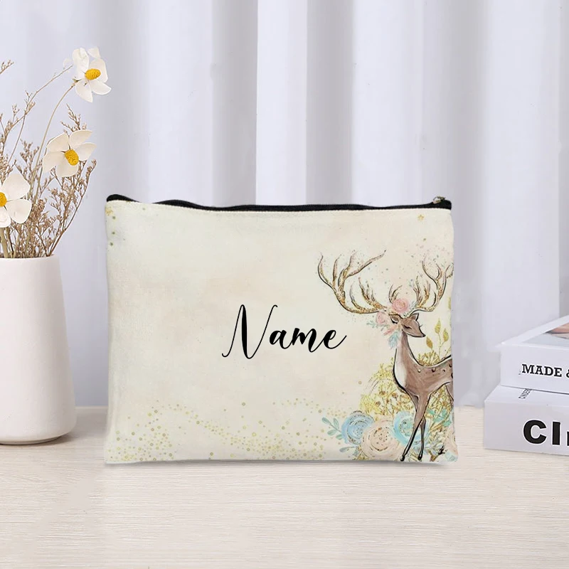 Custom Name Florals Travel Makeup Organizer Cosmetic Bag Women Teacher Gift Bridesmaid Clutch Luxury Canvas Ziplock Side Bag