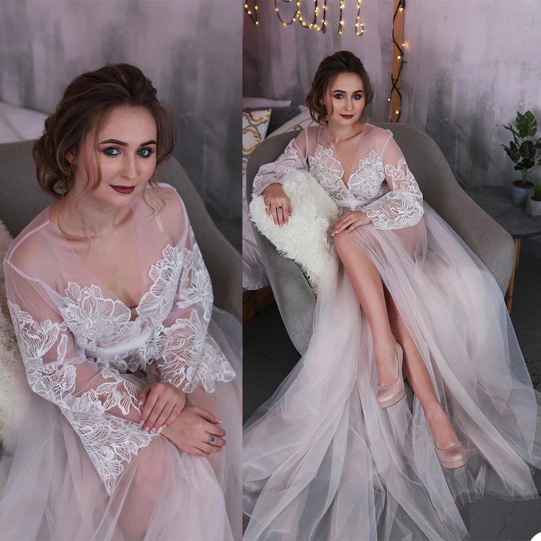 

Bridal Robe Wedding Gowns For Women 2023 Bride Luxury Custom Bathrobe Tulle Floor Length Boudoir Birthday Party