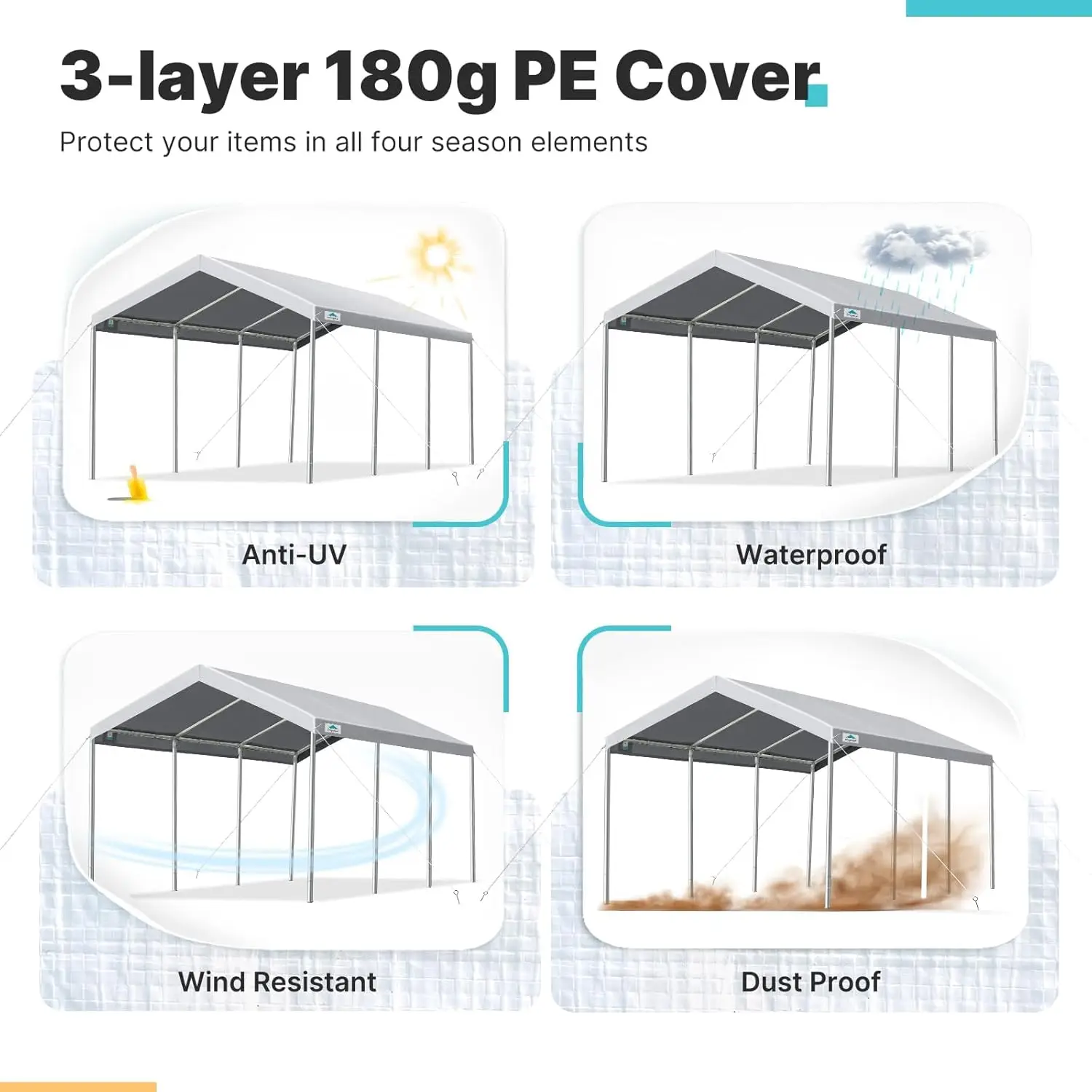 10 x 20 Fuß robuster Carport, trinkbarer Autoüberdachung, Garage, Partyzelt, Bootsunterkunft, höhenverstellbar von 9,5 Fuß bis 11 Fuß, Grau