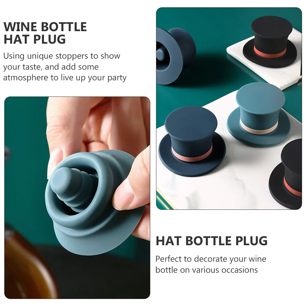 

3pcs Silicone Wine Bottle Stoppers Hat Shape Reusable Sealing Plugs Decorative Cork Beverage Closure For Party Banquet Red Wine
