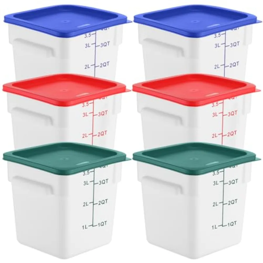 

Набор из 6 контейнеров для хранения продуктов объемом 4 кварта с крышками, прозрачные контейнеры с крышками 3-х цветов для заморозки, для муки, сахара и сыпучих продуктов