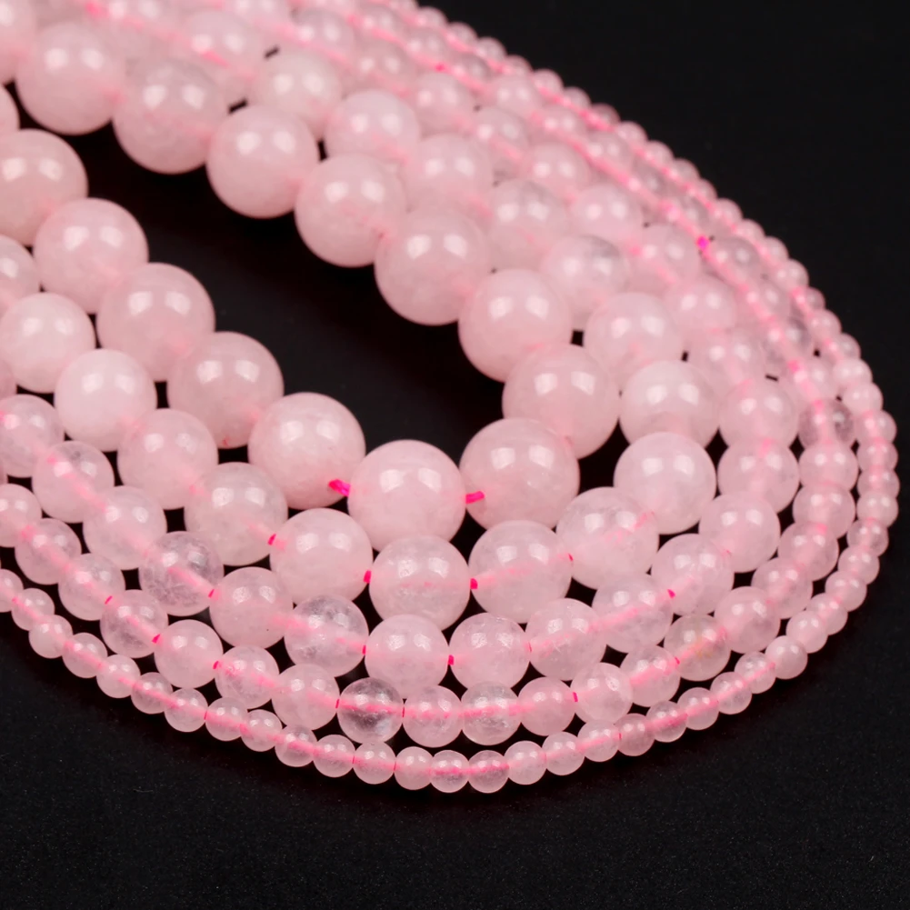 4mm-12mm Natürlicher Rosenquarz Stein Runde Lose Spacer Perlen für Schmuck Machen Diy Armbänder Halskette 15"