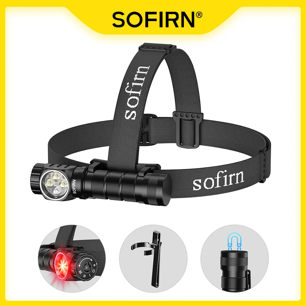 SOFIRN HS43 3200lm Headlamp 184m White&660nm Red LED Rotary Switch 21700 USB C Rechargeable Flashlight IPX6 Waterproof