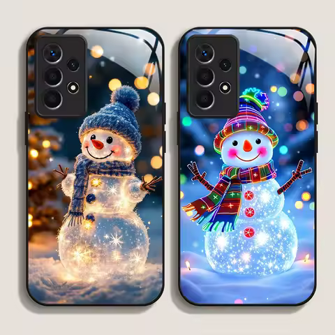 Winter Christmas Snowman Pattern Tempered Glass Phone Case for Samsung Galaxy S25 Ultra S24 S23 Plus S22 S21 S20 FE A56 5G Cover