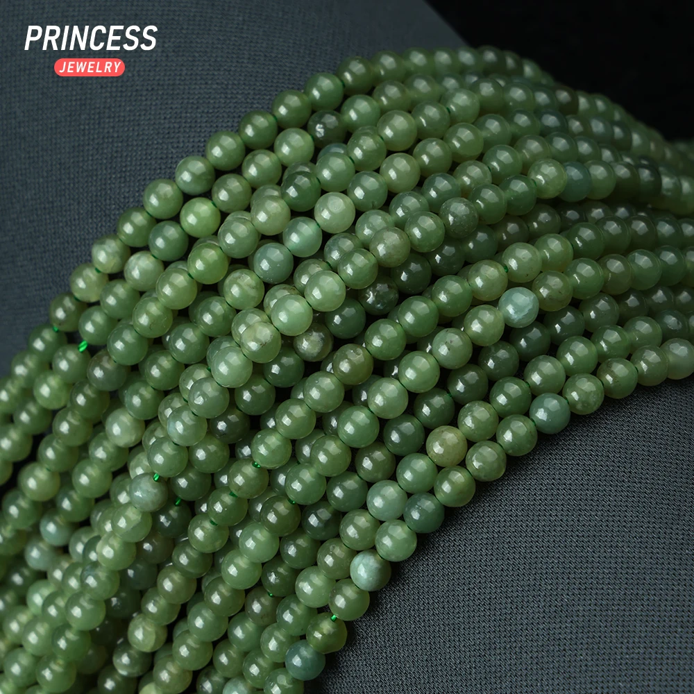 A ++ Cuentas sueltas de nefrita de Jade canadiense Natural de 4mm para hacer joyería, pulsera, collar, accesorios DIY