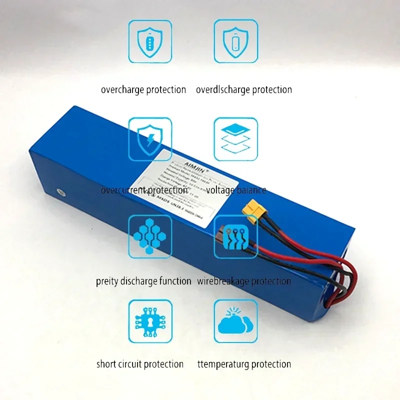 Batería de iones de litio AIMJIN 18650 16S3P60V10.5Ah adecuada para scooter Eléctrico de batería de bicicleta de montaña de alta potencia con enchufe BMS XT60 + JST