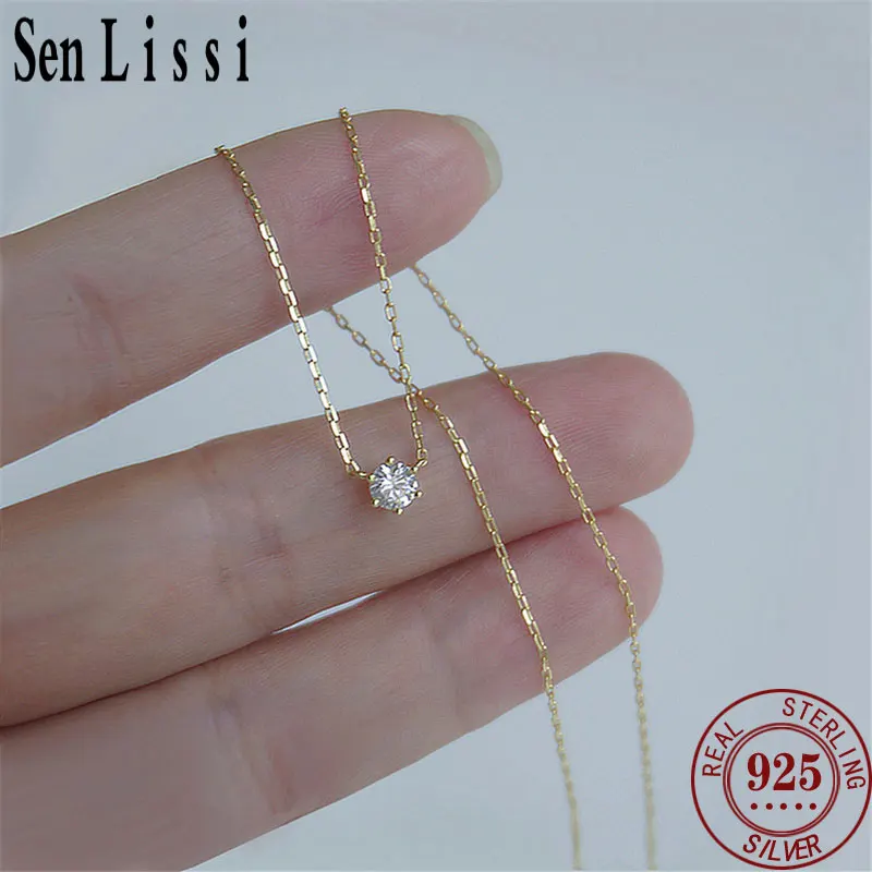 

SENLISSi 925 Sterling Silver Sparkling Clavicle Chain Choker Necklace Simple 5A Zircon Gypsophila Pendant Necklace For Women