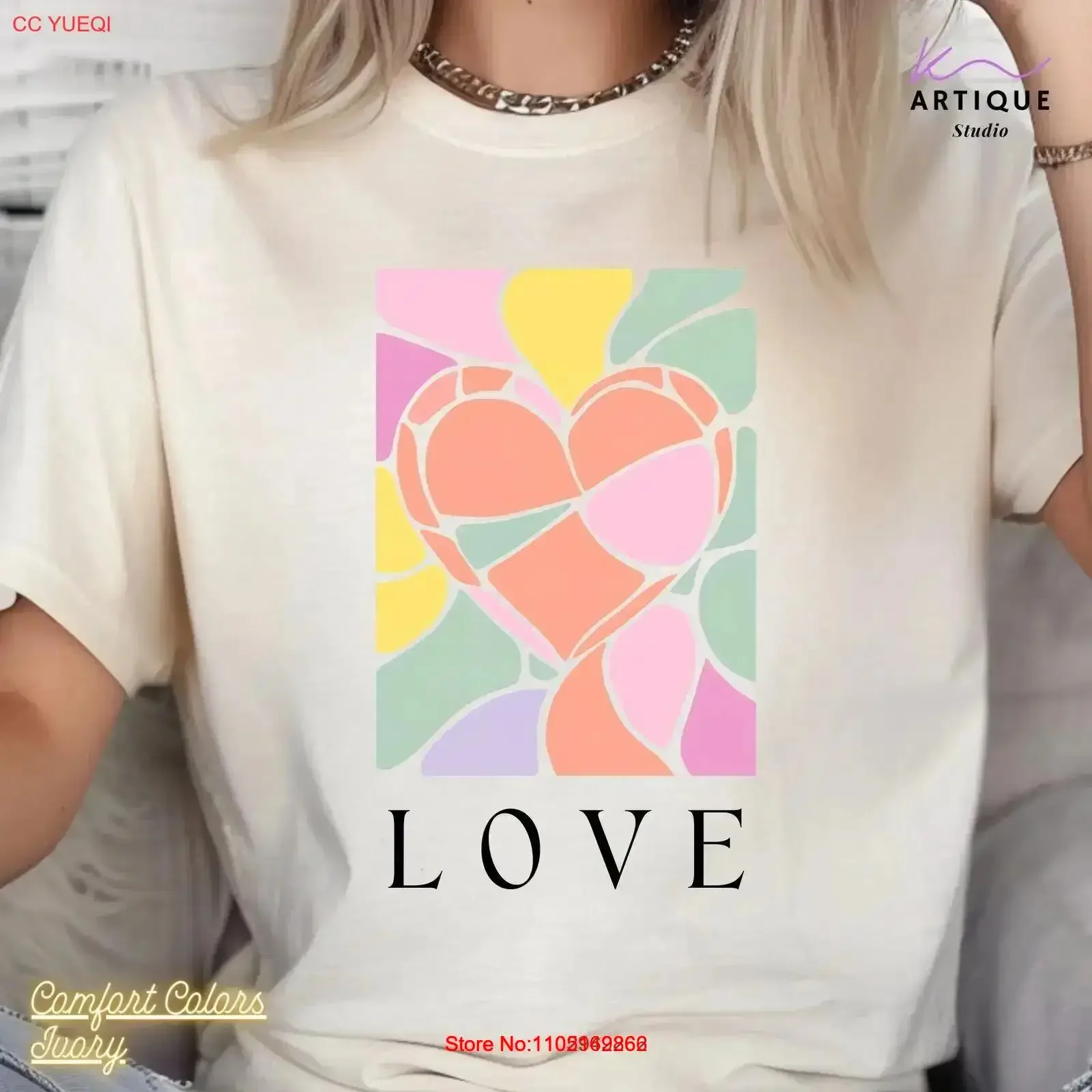 

Футболка с мозаикой и сердечком, абстрактная эстетичная футболка, винтажный стираный мягкий модный топ для повседневной носки, домашняя уличная одежда