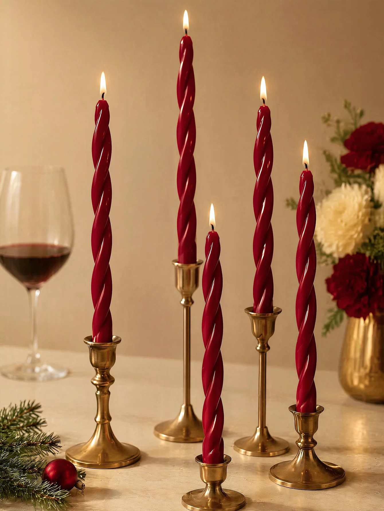 12/4pcs Wine Red Cone-Shaped Long Pole Aromatherapy Candle Set, Made of Soy Wax, No Black Smoke Scented Candle, Home Decoration,