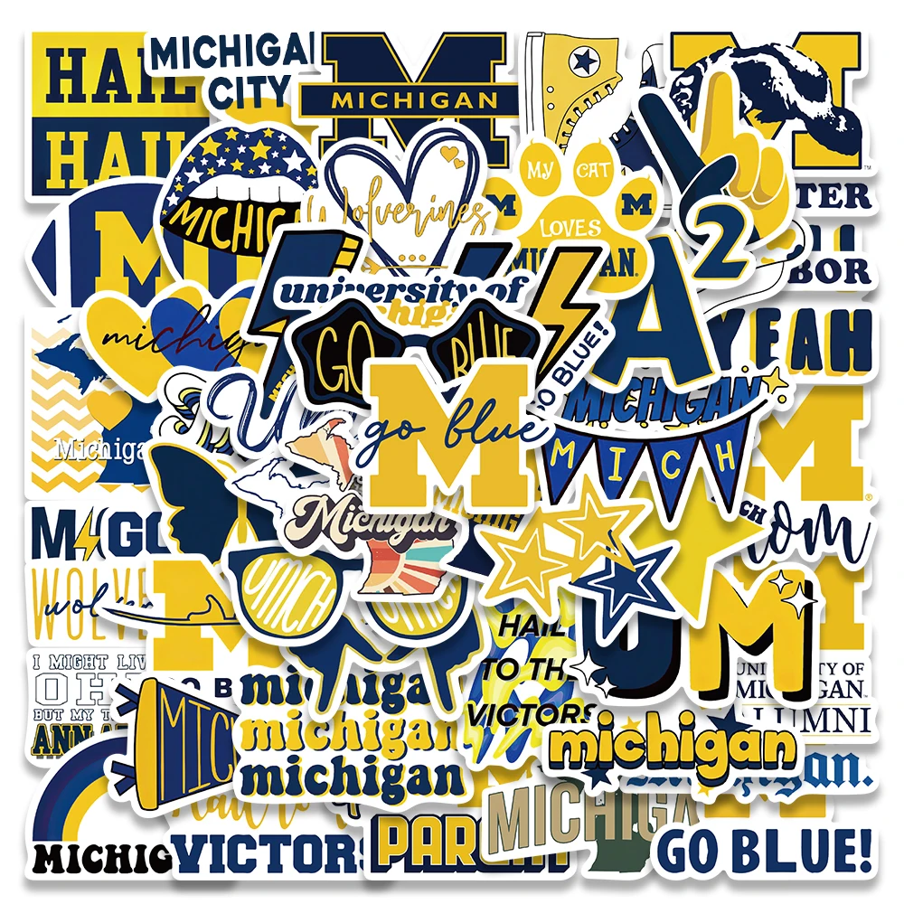 50pcs University of Michigan Stickers Aesthetic Graffiti Decals Laptop Luggage Guitar Skateboard Phone Car Stationery Sticker