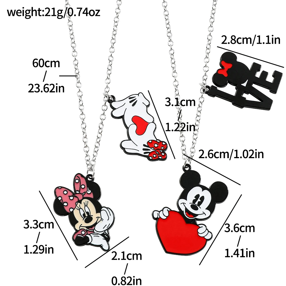 Disney Sweet Cute Mickey Mouse Necklace Fashion Heart Minnie Mickey Pendant Necklace For Women Girls Jewelry Accessories