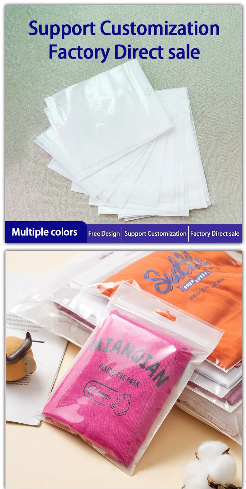 50 Stück Babykleidungs-Verpackungsbeutel, Handtuch- und Deckenverpackungsbeutel mit Reißverschluss, dick, transparent, anpassbar mit bedrucktem Logo – Detail 1