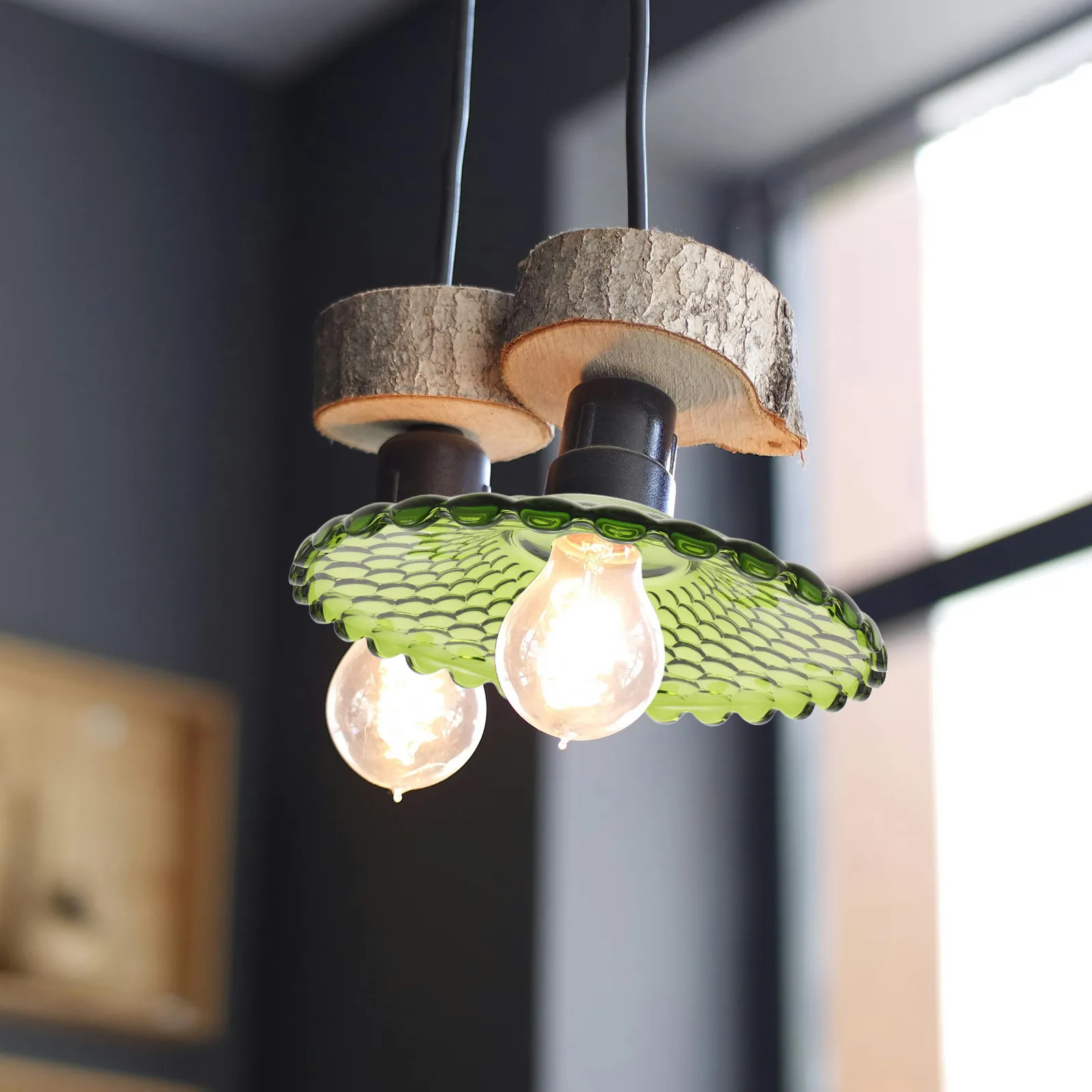 Green Glass Lamp Shade Vintage Flat Round Design Pendant Table Floor Light Fixture Cover Decorative Shade for Living Room Dining
