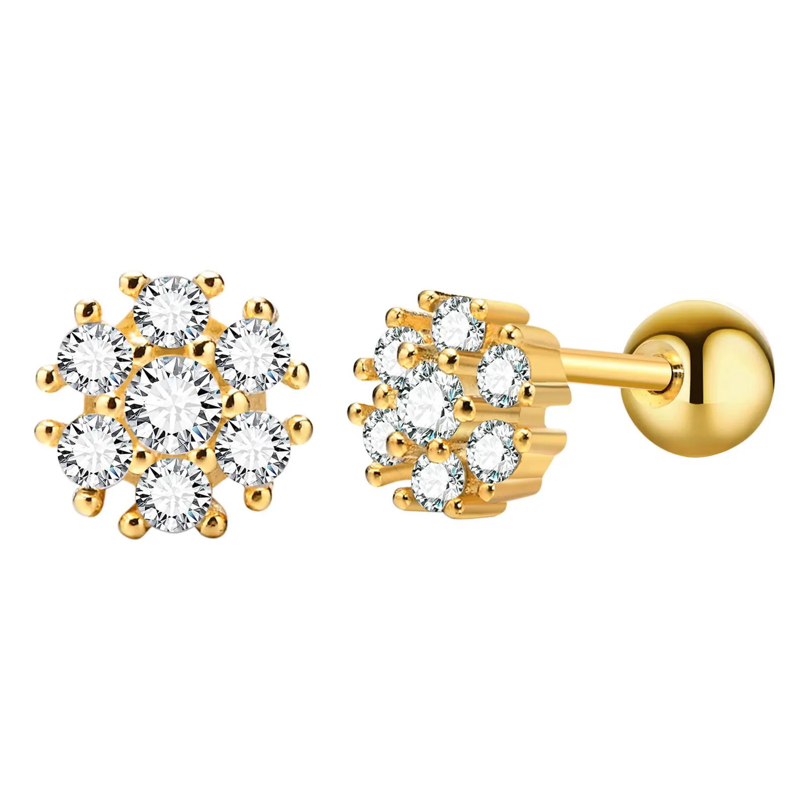 

Labret Flower Stud Earring for Women, Stainless Steel Gold Plated Floral Piercing Post Ear Jewelry