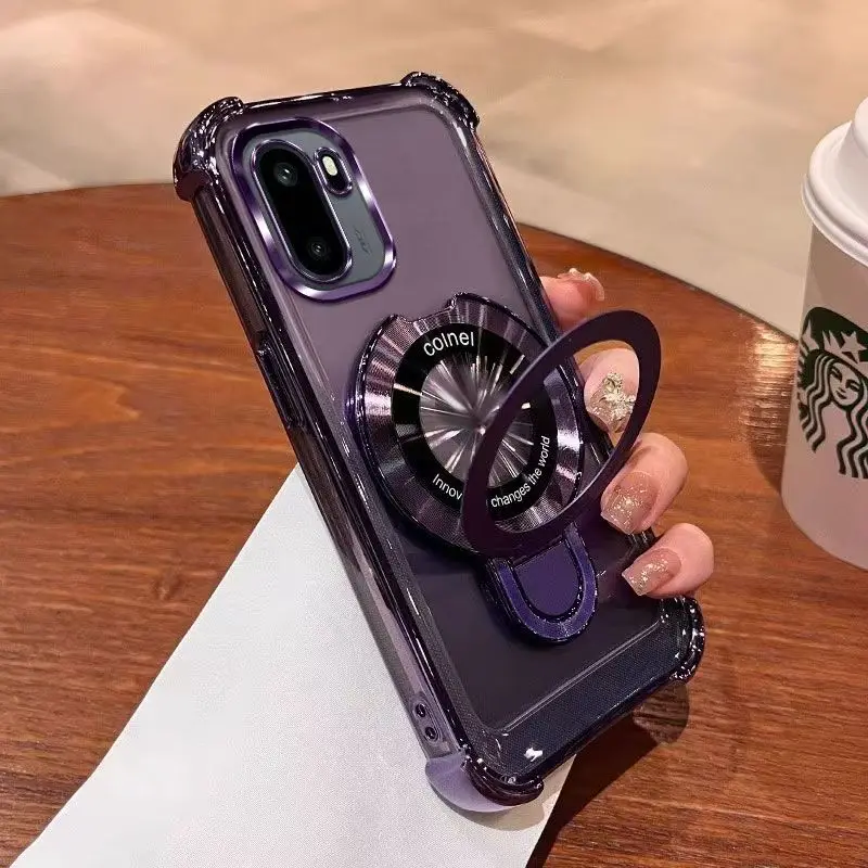 For OnePlus Ace 6T 15R 15 Ace6 13 13s 13R 13T Case Transparent Plating TPU Phantom Bracket Cover with built-in lens film Funda