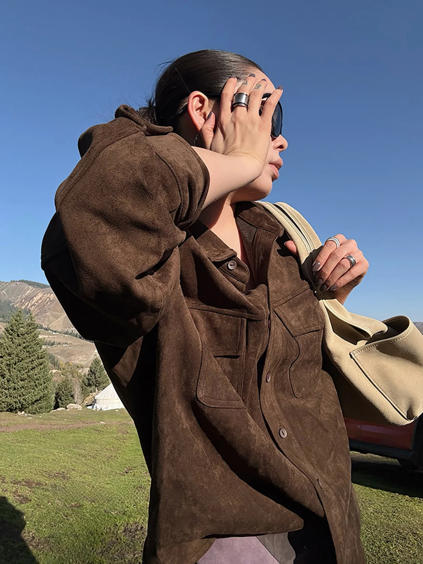 

Women's Long Sve Suede irt Loose Fit Casual Sle Winter Warm Thiened Outerwear Top Purple Blue Color 2025 New Arrival