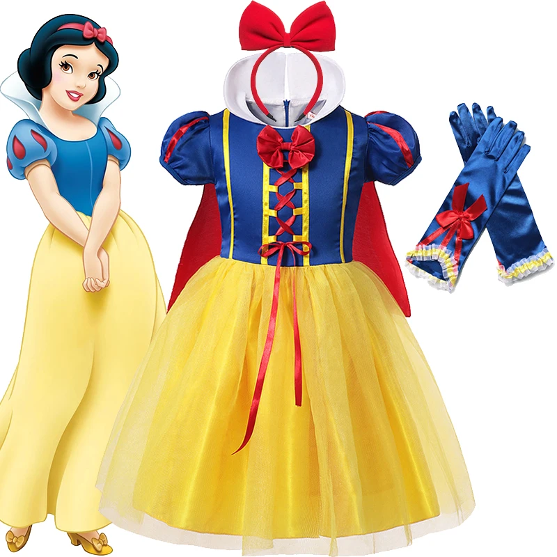 Kids Halloween Party Cosplay Snow White Costume Baby Girl Bow Tangled Ball Gown Clothing Children Wedding Princess Dress 2-12T