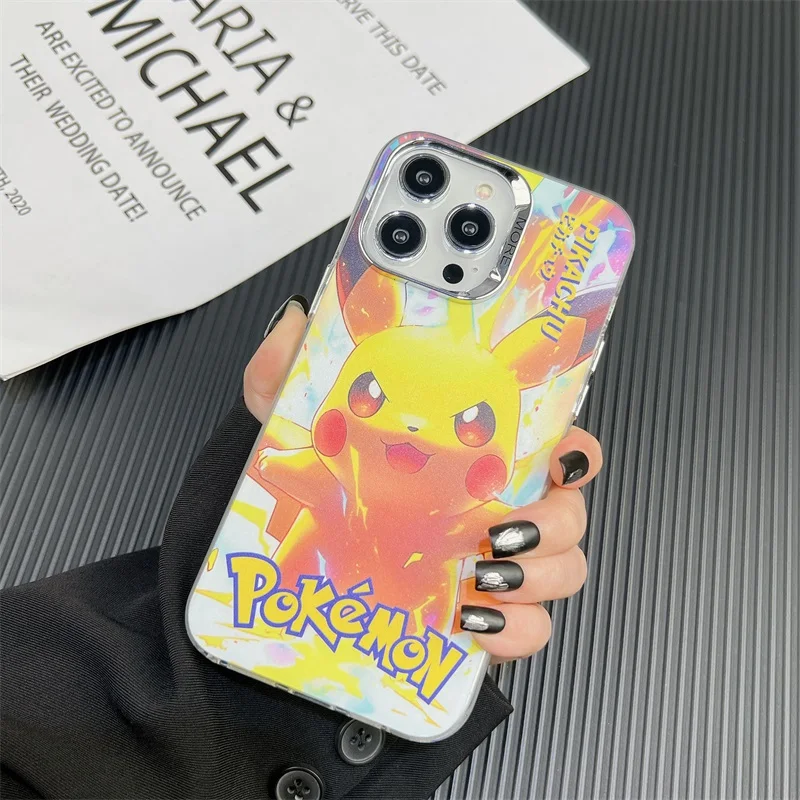 Luxury Pokemon Pikachu Phone Case For Apple iPhone 15 14 13 12 11 Pro Max Cute Cartoon G-Gengar Plating Lens Shockproof Cover