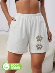 

Spring/Summer Casual Women's Pants, Leopard Print, Paw Print, Polka Dot Print, Daily Wear, S, Home Wear, Pure, Women's Shorts