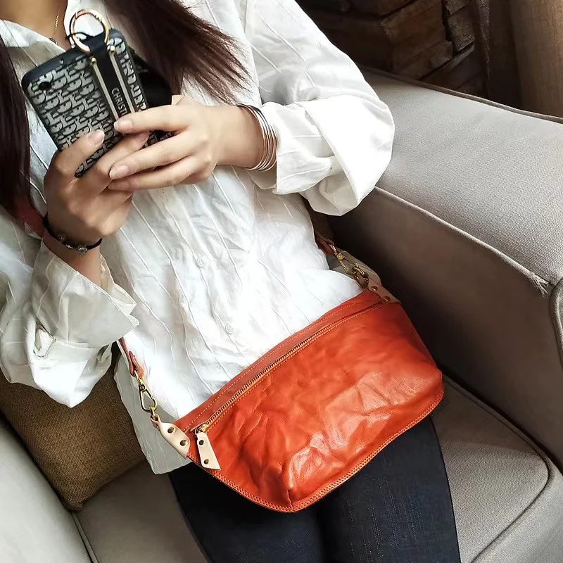 Women's Bag Luxury Genuine Leather Handmade New Japanese Style Vegetable Tanned Casual Simple Messenger