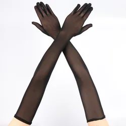 55cm Long Thin High Elasticity Breathable Lace Mesh Sun Protection Women Gloves Sexy Fashion Transparent Drive Etiquette Opera