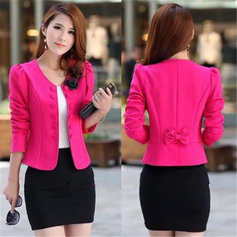 Rose Spring Women Floral Blazer Bow Brand White Short Blaser Female Large Plus Size Tops Long Sleeve XXL Feminino Work Wear Suit