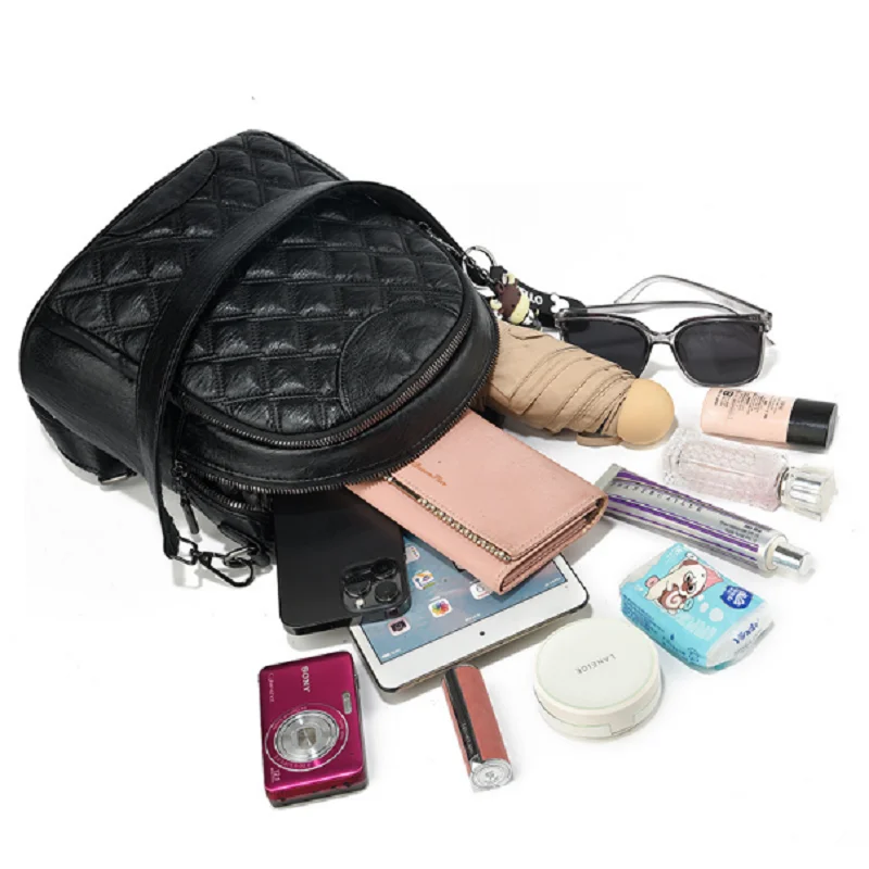 2025 Korean Fashion Diamond Lattice Small Backpacks Women's High Quality Soft Leather Shoulder Bags Totes Casual Crossbody Bag