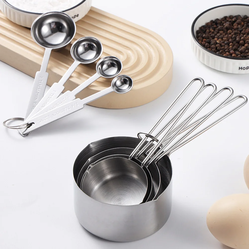 

8pcs Stainless Steel Measuring Spoons Set Tablespoons Teaspoons Kitchen Baking Scoop Powder Sugar Spice Coffee Spoon Cup