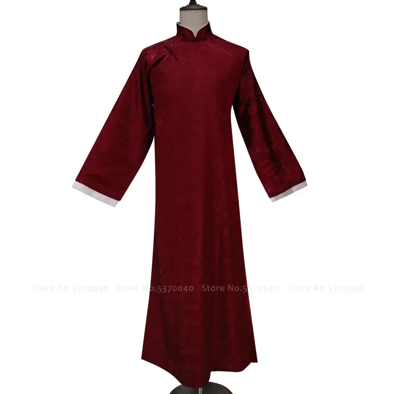 Traje Tang de estilo tradicional chino para hombre, traje largo de escenario de diafonía, traje de padrino de boda, vestido Qipao con estampado rojo
